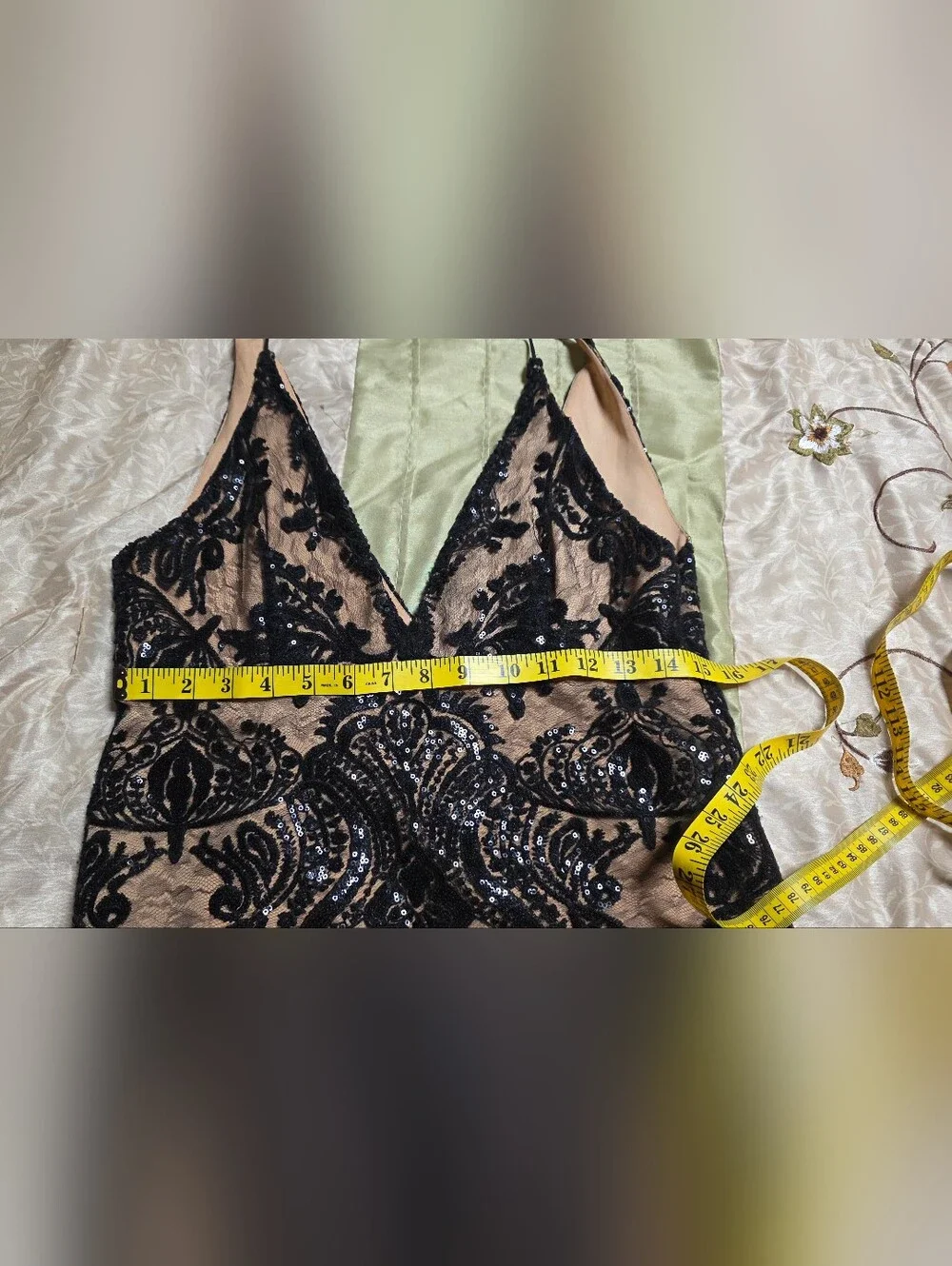 Free People Black Lace Mini Dress Size 6 Nude Illusion Deep V Boho Romantic